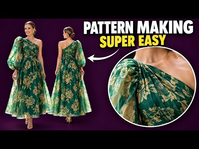 3 Pattern Making Secrets Behind This Elegant One-Shoulder Dress | Easy Sewing Tutorial #sewing 