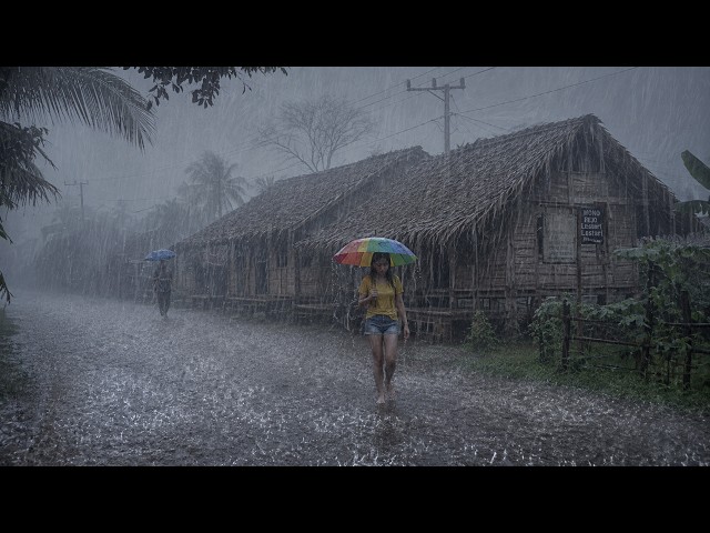 UNBELIEVABLE DOWNPOUR! ⛈️ Walking in Heavy Rain | Indonesia Village Rain for Deep Sleep
