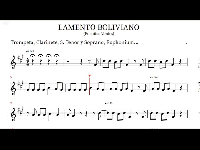 Lamento Boliviano - Enanitos Verdes - (PlayBack)Partitura para Trompeta,Clarinete, S.Tenor-Soprano
