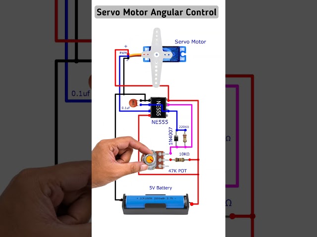 Servo Motor Angular Control Using NE555 & 47K Potentiometer ⚙️ | SG90 Servo Control Circuit
