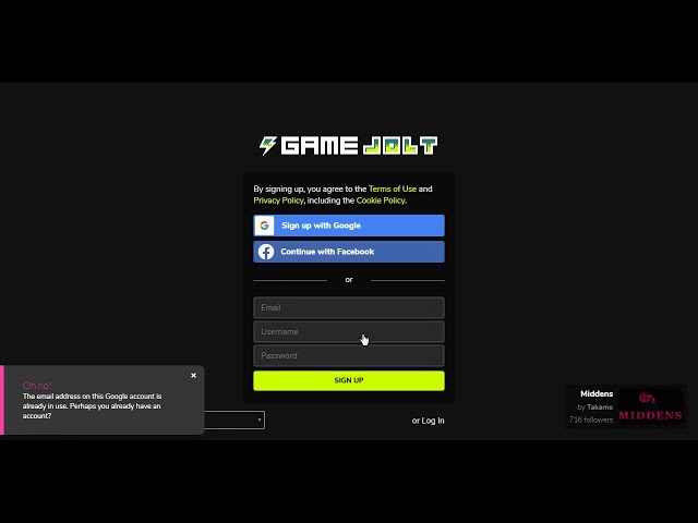 Gamejolt Won't Let me Log in Because There is an Account With my Email