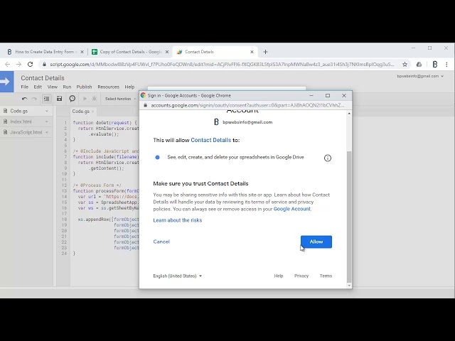 How to Create Data Entry Form with Google HTML Service and Submit Data to Google Sheets