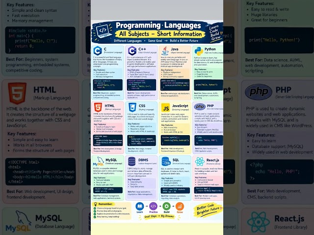 Programming Languages Explained 💻 | C, C++, Java, Python, HTML, CSS, JavaScript, PHP & More📝