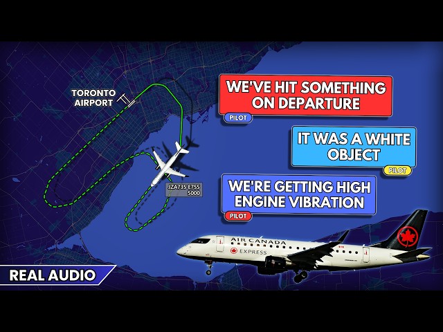 Airplane Hits WHITE OBJECT in the air after takeoff from Toronto. High engine vibration. Real ATC