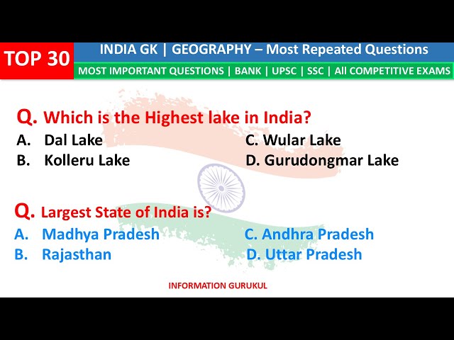 TOP 30 GEOGRAPHY GK | India Geography GK | Most Important Questions| Geography MCQs | India GK Quiz