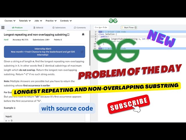 #day7|Longest repeating and non-overlapping substring|gfg potd|gfg practice |gfgpotdsolution