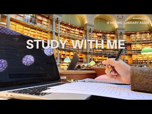 6 HOURS study with me in a library | ASMR library background noise | 50/10 pomodoro