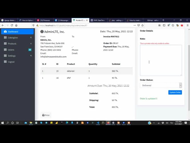 e-commerce Dashboard  in codeigniter 4 + propelorm + twig