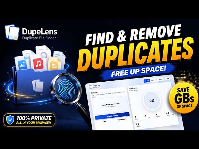 DupeLens - Duplicate File Finder Mini Project Demo | HTML CSS JavaScript Source Code & Synopsis