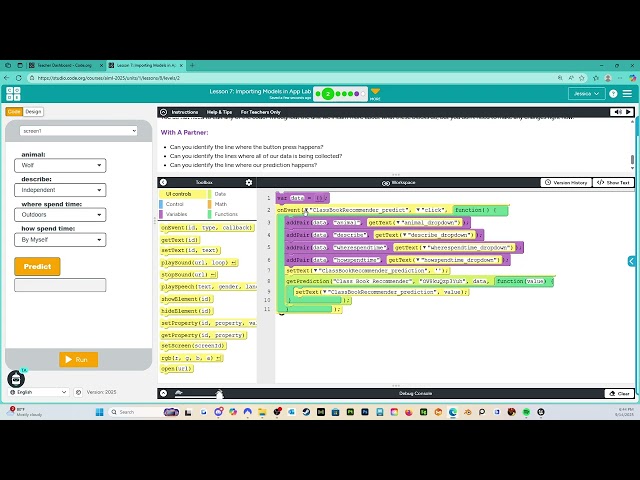 Lesson 7: Importing Models in App Lab: Level 2 - Code.org - AI and Machine Learning