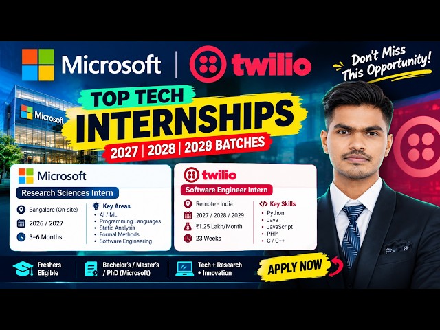 Microsoft & Twilio Internships 2026 🔥 | ₹1.25 Lakh/Month | 2027, 2028 & 2029 Batch | Apply Now