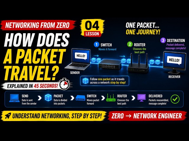 How Does a Packet Travel? | Networking Explained in 45 Seconds for Beginners