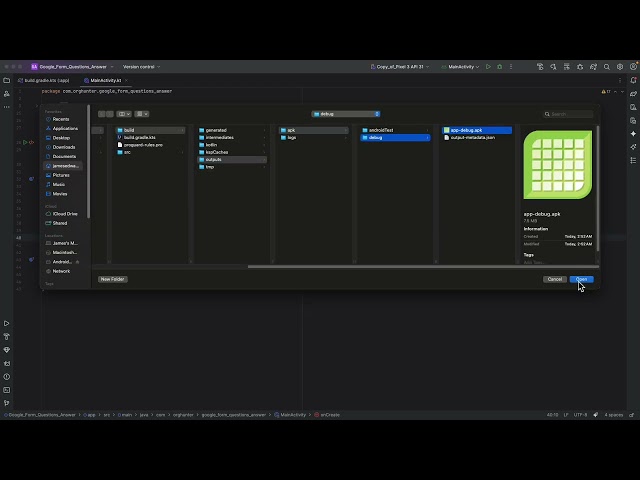Which deployment option should you select in Android Studio to test building from an app bundle?