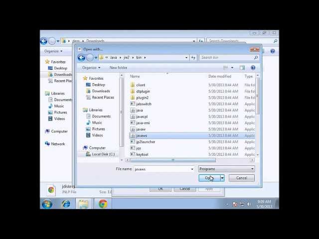 Unable to open  .jnlp (Java) files asks to choose program
