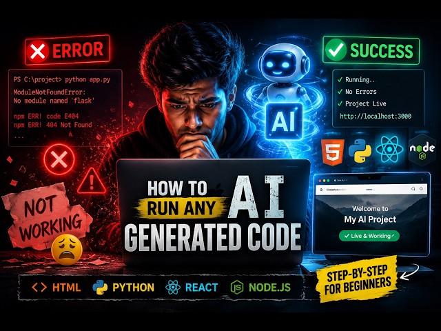 How to Run Any AI Generated Code (HTML, Python, React, Node.js) | Full Beginner Guide