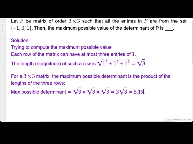 Problem Solving | Linear Algebra | JEE Advanced 2018