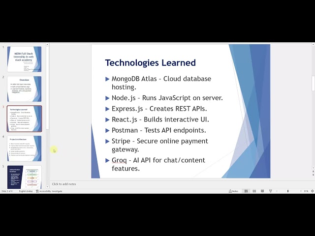 MERN Stack Internship Presentation | What I Learned +  Project Demo | React, Node.js, MongoDB