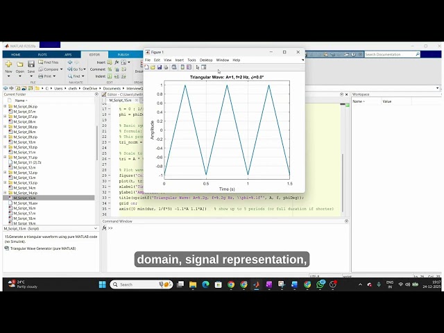 15. Generate a triangular waveform using pure MATLAB code (no Simulink).