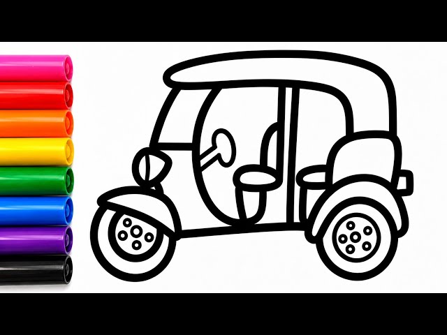 How to Draw an Auto Rickshaw Easy with Big Markers Coloring|Auto Rickshaw Drawing for Kids&Toddlers 