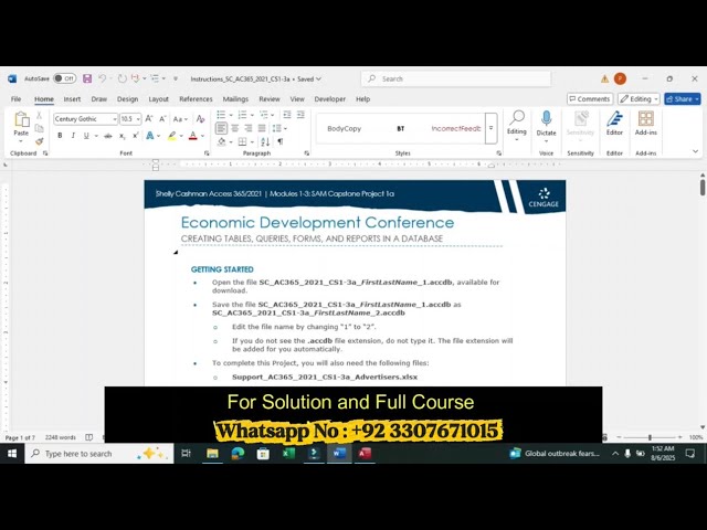 Shelly Cashman Access 365/2021 – Modules 1–3 SAM Capstone Project 1a(Economic Development Conference