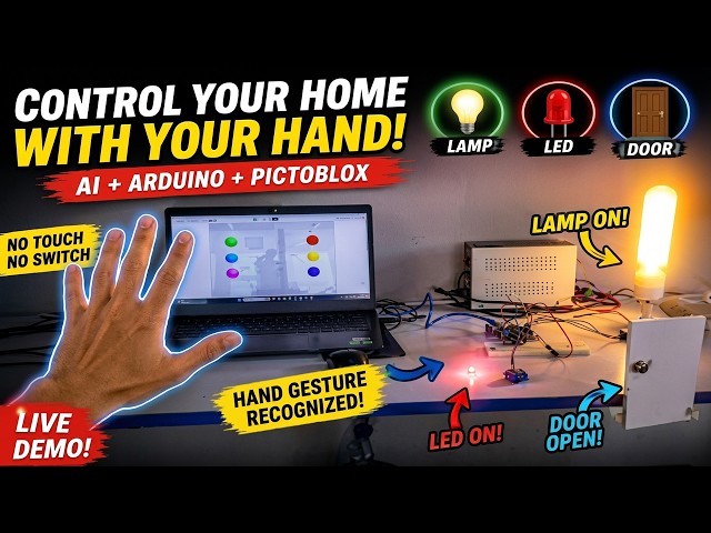 AI Hand Gesture Smart Home Using Arduino & PictoBlox | Control Lamp, LED & Door Without Touch