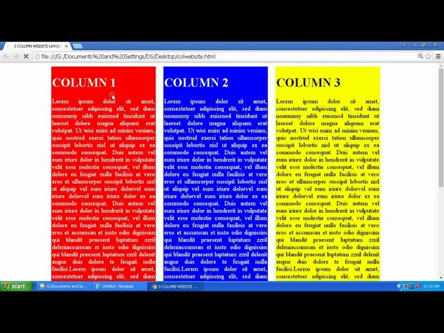 3 Column Website Layout in HTML and CSS