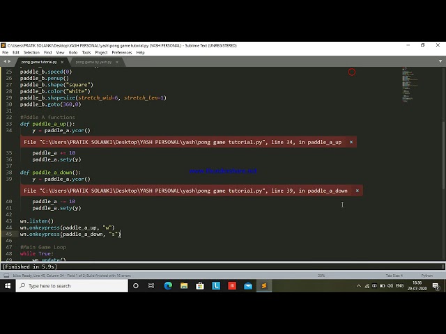 Classic Pong Game In Python