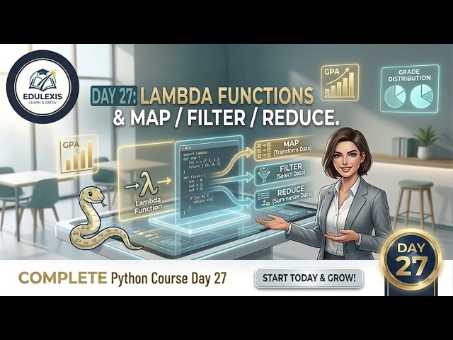 DAY 27: LAMBDA FUNCTIONS & MAP / FILTER / REDUCE | 90-Day Python Mastery Program | EDULEXIS |