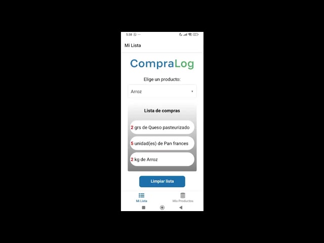 CompraLog: Aplicación para crear listas de compras. Desarrollada con Expo y React Native.