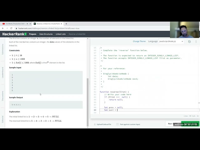 Reverse a linked list - Hackerrank - Javascript - Singly Linked List