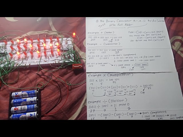 8-Bit Binary Digital Circuit Calculator With Addition, Subtraction, Multiplication, and Division