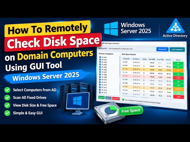 How to Remotely Check Disk Space on Domain Computers Using GUI Tool On Windows Server 2025