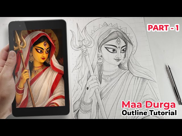 Durga Maa Drawing, Durga Drawing, Step by step Outline Tutorial 🤗