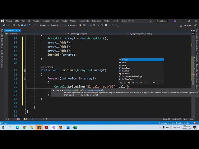 9.  Colección arrayList en C#