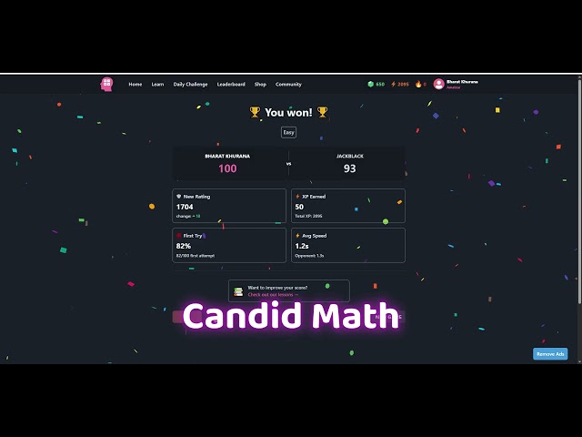 Solve math problems with 88%| Candid Math