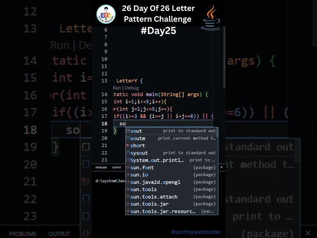 Day 25: How To Print Y Alphabet Shape Using Star In java (For Beginner) || 26 Days of Code