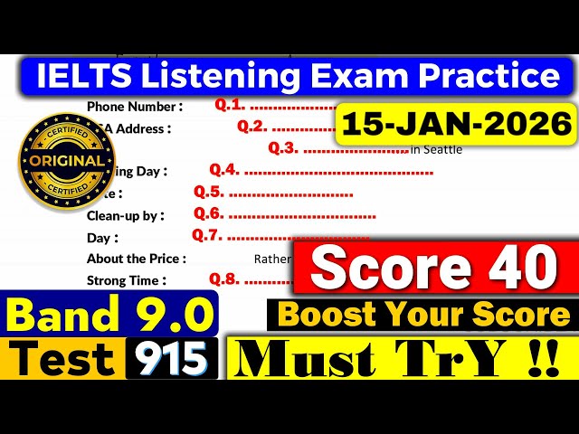 IELTS Listening Practice Test 2025 with Answers | Recent Exam - 15.01.2026