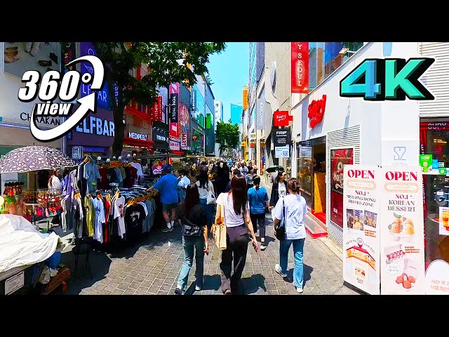 Korea Walk Tour 360VR Walking Around Tourist Spot in Seoul Myeongdong Street (Turn on subtitles)