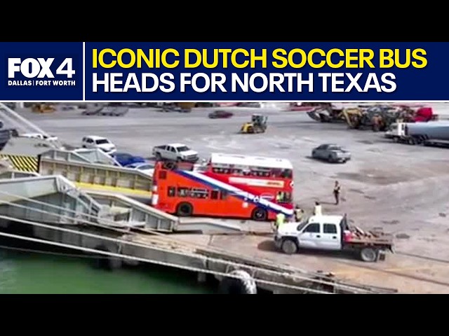 Dutch double-decker bus arrives in Texas for World Cup