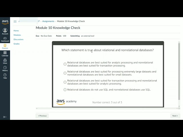 AWS Module 10 Knowledge Check | AWS Academy Introduction to Cloud: Semester 1 [13537] | 4K