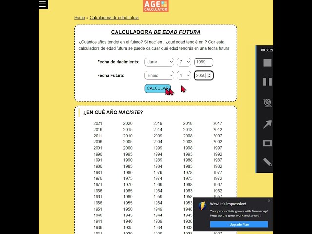 Calculadora de cuantos años tendré en el futuro.