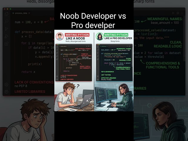 Writing Python: Noob vs Pro🐍 #Python #Coding #Programming #NoobVsPro #SoftwareDeveloper#LearnCoding