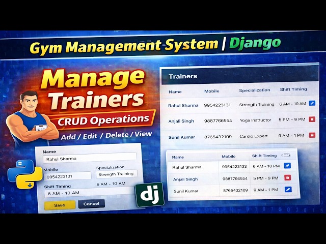 7. Gym Management System | Python Django Project | Manage Trainers (Add, Edit, Delete) | Hindi