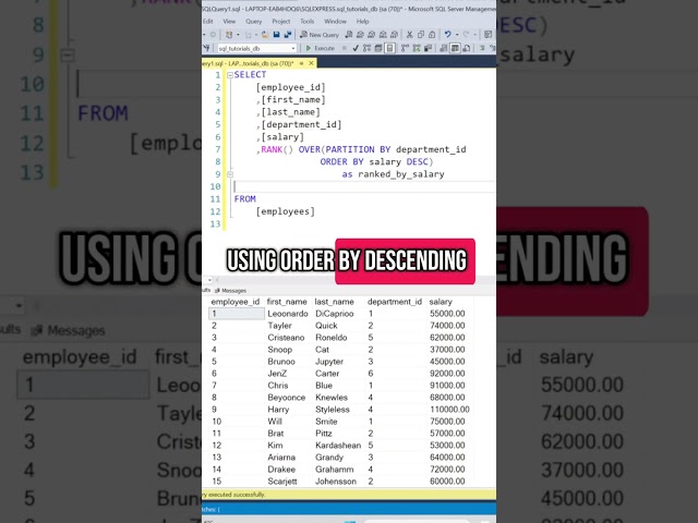SQL interview question: Use a window function to rank employees by their salary within each