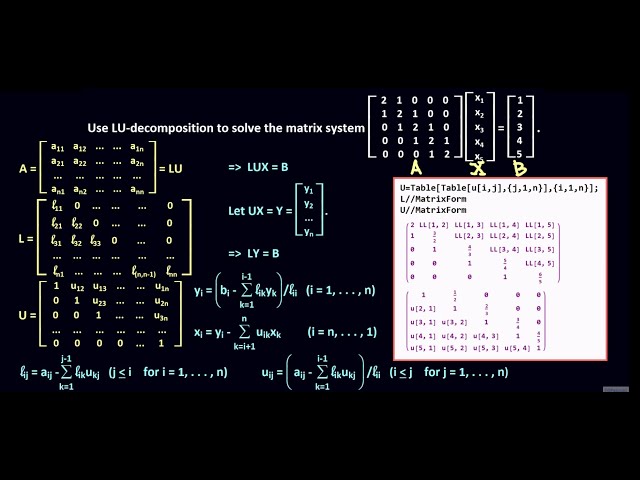 The LU Decompositions and Solutions to Linear Equations Mathematica Example
