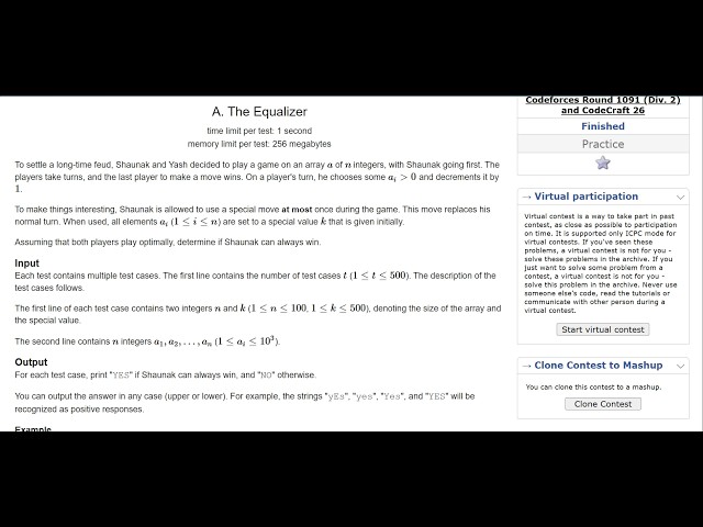 A. The Equalizer | Codeforces Round 1091 (Div. 2) and CodeCraft 26
