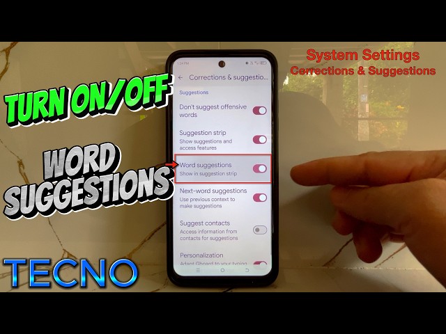How to Turn ON or OFF Word Suggestions on Tecno Mobile | System Settings | Corrections & Suggestions