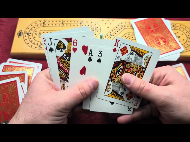 Cribbage Solitaire with Wooden Board and 140th Anniversary Bicycle Playing Cards (Cats appear)
