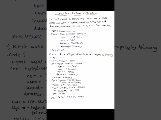 Interface Python with SQL CBSE CLASS 12 Computer Science #cbse #class12 #csc #python #revision