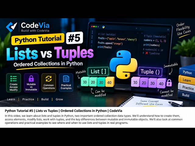 Python Tutorial #5 | Lists vs Tuples in Python | Mutable vs Immutable | CodeVia
